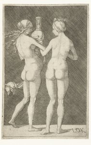 Two Naked Women with Skull and Hourglass