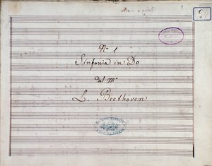 First Page of the Sheet Music for Symphony No. 1 in C Major Opus 21, by Ludwig van Beethoven by Ludwig van Beethoven