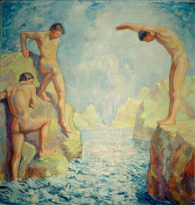 Rocky Shore with Young Men
