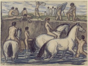 Young Men with Horses in the Water by Ludwig von Hofmann