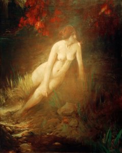 Female Nude on a Rocky, Flower-Covered Shore