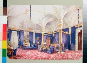 Interiors of the Winter Palace - The Bedchamber of Empress Maria Alexandrovna - Watercolour on Paper by Luigi Premazzi