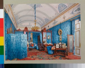 Interiors of the Winter Palace - The Dressing Room of Empress Maria Alexandrovna - Watercolour on Paper by Luigi Premazzi