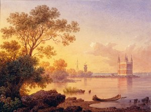 View of the Pink Pavilion (Ozerki) in Peterhof (Saint Petersburg) by Luigi Premazzi