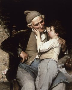 The Perfect Grandson. A child touches his grandfather