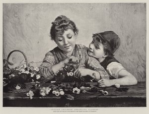 Italian Children Arranging Flowers by Luigi Bechi