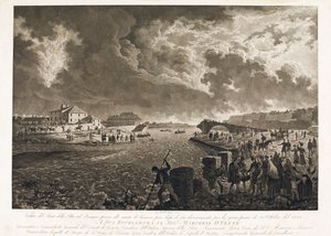 View of the bridge Pila in Genoa, after the flood of the Bisagno torrent on 26/10/1822 (Etching, c.1822)