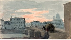 View of the bridge of the Carraia, Florence (Watercolour) by Luigi Garibbo