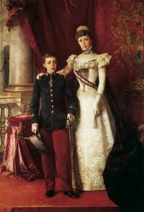 Portrait of Alfonso XIII (1886-1941) and Maria Cristina de Teschen, known as Maria Cristina of Habsburg (1858-1929), Archduchess of Austria