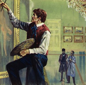 Delacroix working on his canvas at the Paris Salon