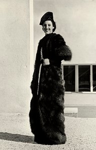 Model wears an overcoat of silver fox created by the Italian couture house Dragoni