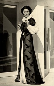 Model wears evening dress created by the Italian couture house Bernasconi