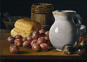 Still Life with Plums, Figs, Bread and Jug