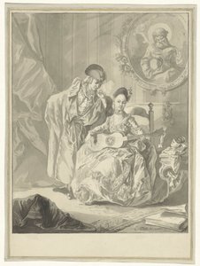 Seated Guitar Player and Standing Smoking Man in an Interior