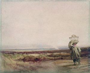 A Boy Carrying a Basket on his Head, in a Moorland Landscape by Luke Clennell