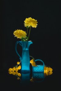 Blue Glass Yellow Blooms