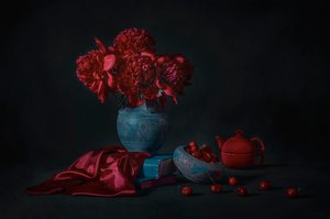 Dark Peonies and Cherries
