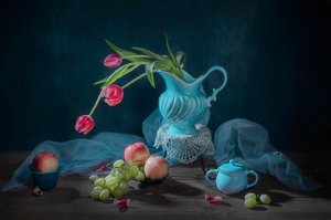 Elegant Tulips and Fruit