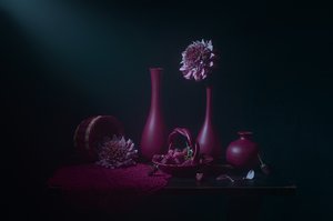 Moody Berries and Dahlias
