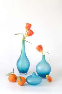 Orange Tulips Blue Vases