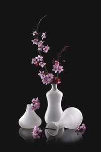Pink Blossoms Frosted Vases