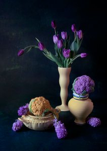 Purple Tulips And Cauliflower