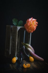 Rose and Produce Still Life