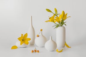 White Vases Yellow Lilies