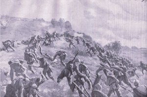 The retaking of Szawle. Storming the ridge, from The Illustrated History of the World War 1914-1915