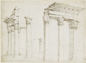 Remains of the Temple of Minerva on the Forum of Nerva by Maarten van Heemskerck