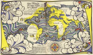 Map of the World in the Time of the Navigators John and Sebastian Cabot by MacDonald Gill