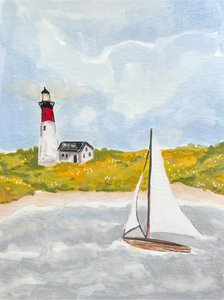 Coastal Lighthouse Sailboat