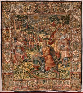 Diocesan museum (Museo Diocesano). Flemish tapestry. Brussels. Atelier François Geubels. Series Story of Gideon. The miracle of the woollen fleece. Silk and wool. Bequest of Bishop Vicente Roca de la Serna. Baroque. 1534-1571, in the cathedral since by Maerten van Heemskerck