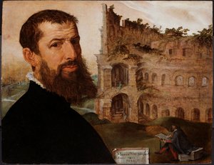 Self-Portrait with the Colosseum, Rome by Maerten van Heemskerck