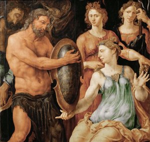 Vulcan hands Thetis the shield for Achilles