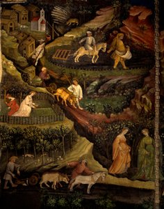 Work in fields, detail from Month of October, Cycle of Months by Maestro (attr. to) Venceslao