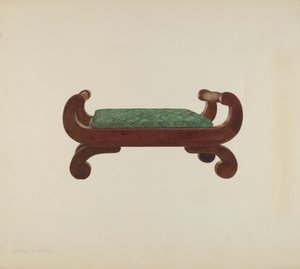 Foot Stool - Mahogany with Horse Hair Covering, c. 1939