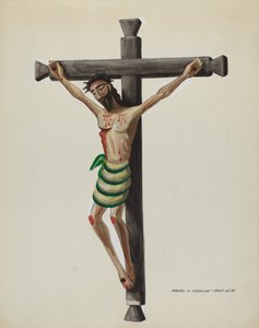 Cristo, Carved and Painted, on Black Carved Wooden Cross