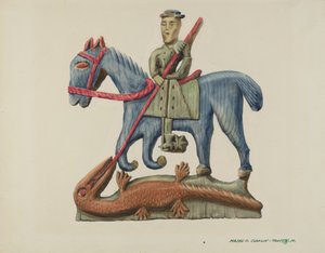 Saint George & the Dragon, Carved Out of Section of Plank - Painted, c. 1938