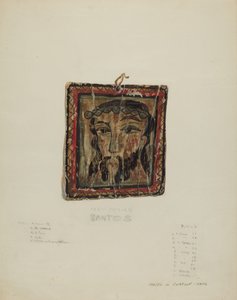 Small Christ Head - Retablo, c. 1940 by Majel G. Claflin