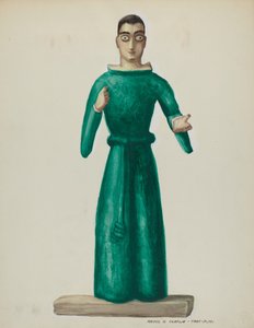 Wooden Santo in Bright Green Dress by Majel G. Claflin