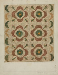 Applique and Quilted Coverlet, 1935-1942