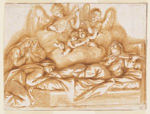 Design for a Monochrome Wall Painting, Church of Corpus Domini, Bologna, Italy, Death of St. Caterina Vigri by Marc Antonio Franceschini