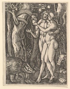 Adam and Eve with Apple and Serpent