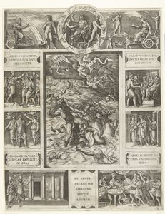 Jupiter Calms the Storm at Sea in Rectangular Frame with Nine Scenes from the Aeneid by Marcantonio Raimondi