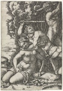 Satyr and young man fighting over nymph by Marcantonio Raimondi
