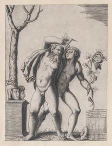 Speculum Romanae Magnificentiae: Young and Old Bacchant by Marcantonio Raimondi
