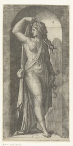 Woman as Personification of Prudence with Snake and Mask