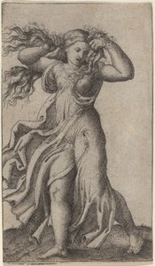 Woman Pulling Her Hair by Marcantonio Raimondi possibly after Francesco Francia