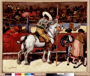 Picador and Matador in the Bullfighting Scene Arena